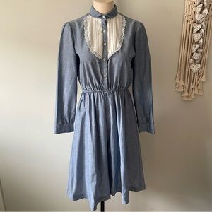 70s Vintage Soufflé Prairie Midi Dress Victorian Cottagecore Size Small
